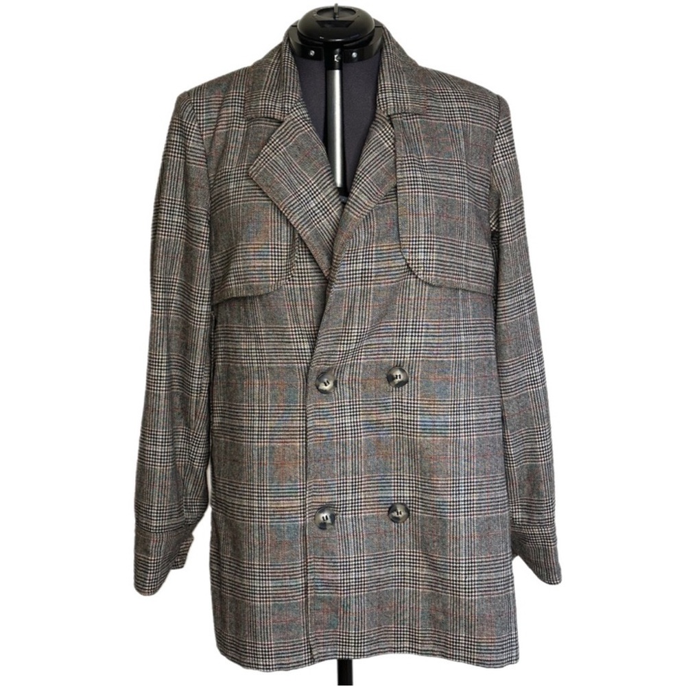 Self-Portrait Houndstooth Back Sleeve Slit Cropped Trench Blazer